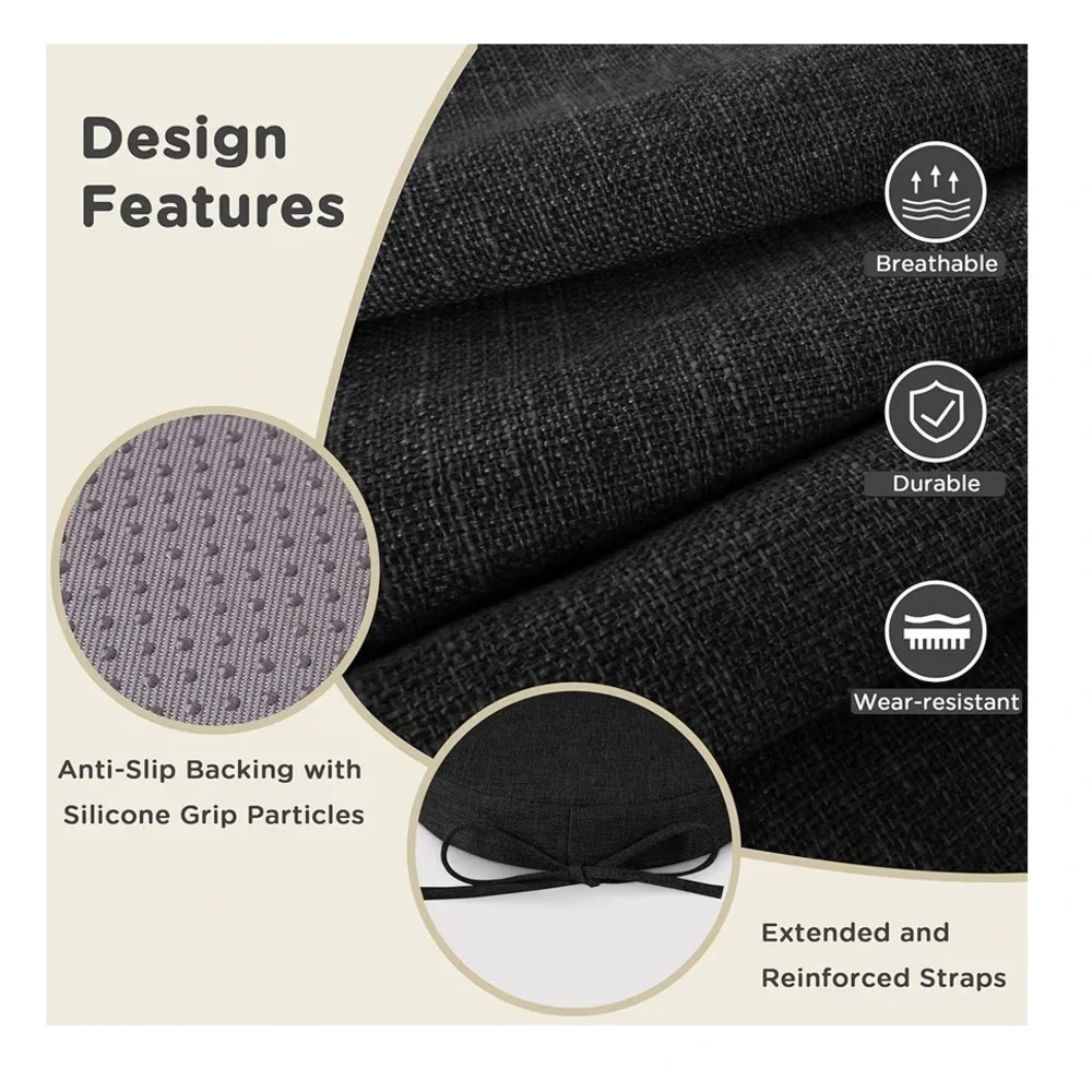 Round Bar Stool Cushions with Ties Non-Slip Washable Cover 12x12” (2-pack)